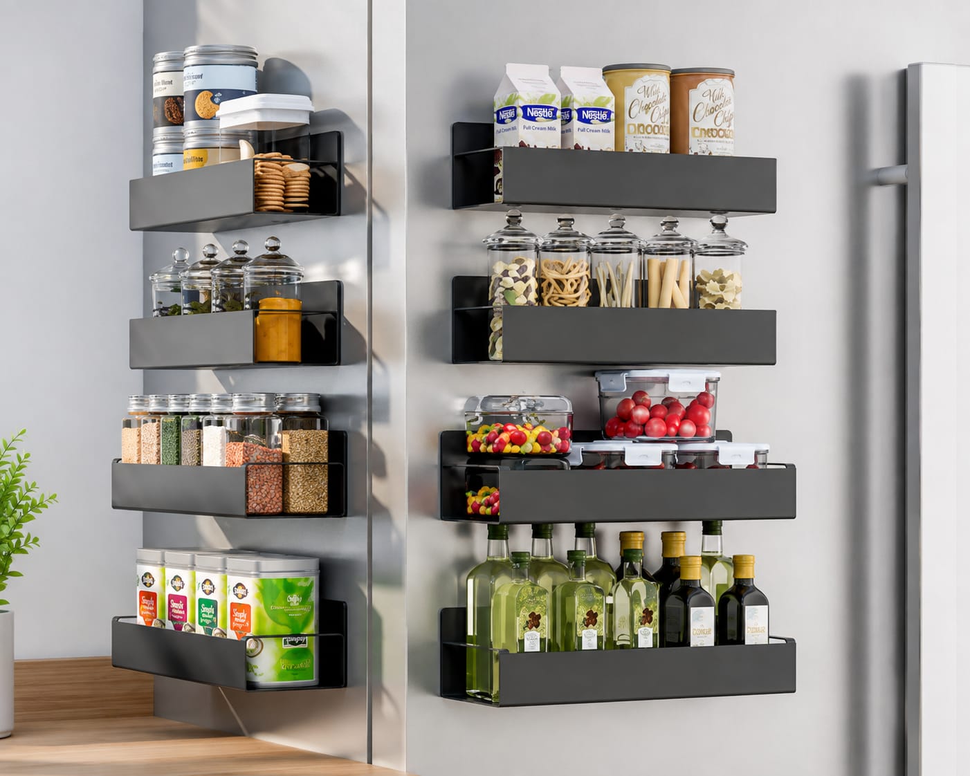 Premium Magnetic Refrigerator Storage Rack | Side Fridge Organizer